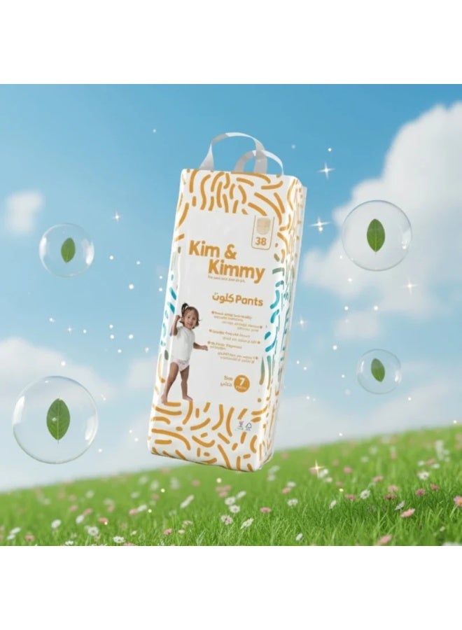 Kim & Kimmy Eco Diaper Pants, Size 7, 17-25 kg, 38 Pants - 12 Hour Leak Protection, No Rashes, Hypoallergenic, Ultra-Soft & Highly Absorbent - Cruelty Free & Vegan - Image 1