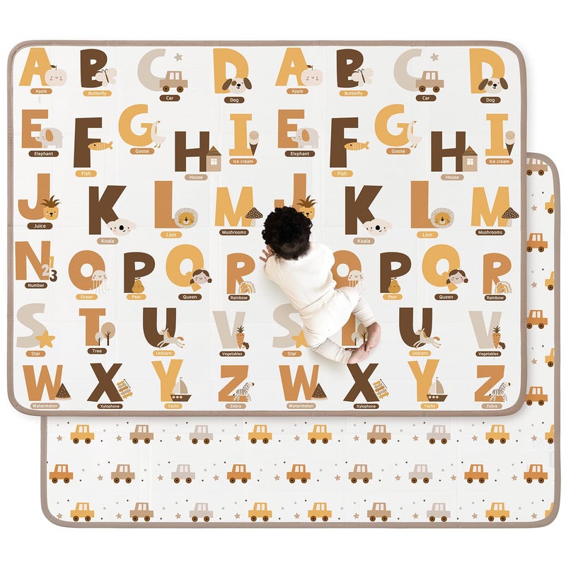 mamatepe Foldable Baby Play Mat 65 X 51 Waterproof DoubleSided Cushioned Activity Play Mat Soft Lightweight Foam Playmat with FoldUp Sides Non Slip Crawling  Playing for Infants and Toddler Alphabet - Image 1