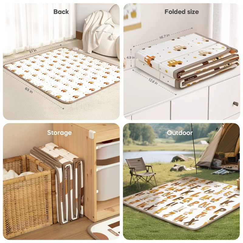 mamatepe Foldable Baby Play Mat 65 X 51 Waterproof DoubleSided Cushioned Activity Play Mat Soft Lightweight Foam Playmat with FoldUp Sides Non Slip Crawling  Playing for Infants and Toddler Alphabet - Image 4