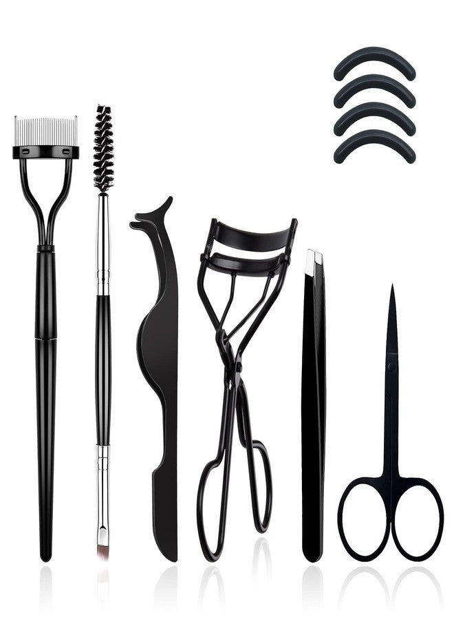 EBANKU 7pcs Eyelash Comb Brush Tools Eyebrow Brush Comb Eyelash Separator Tool Professional Eye Brow Spoolie Brushes for Makeup Grooming Eyelash Curler Silicone Refill Pads Tweezers Scissors - Image 1