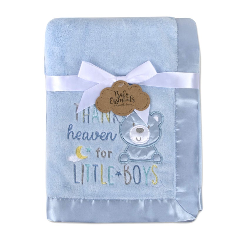 Baby Essentials 30x40 Fleece Baby Nursery Blanket with Satin Trim for Boys, Girls, and Unknown Gender Baby (Blue) - Image 1