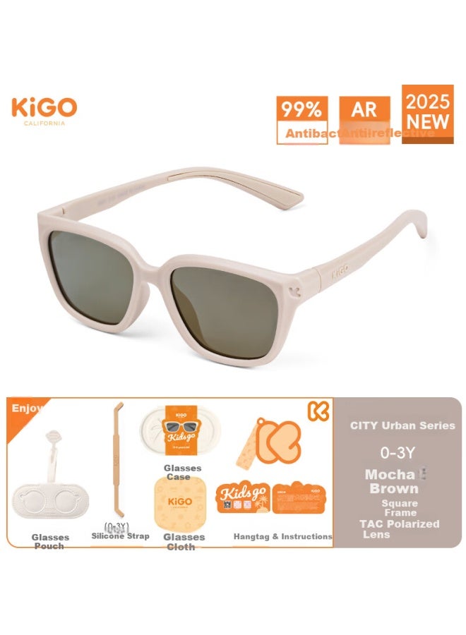 Kigo 2025 Children's Polarized Sungl, Uv Protection, Children's Day Gift, Mocha Brown (0-3 Years Old) - Image 1