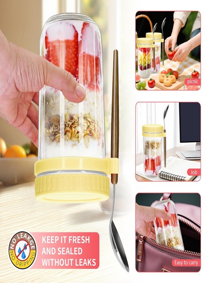 eispap 20oz - 2 Pack Overnight Oats Jars with Lids and Spoon, Overnight Oats Container with Lids, Measurement Marks, Wide Mouth Mason Jars for Salad, Cereal (Light yellow) - Image 3
