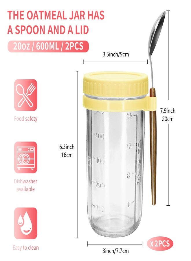 eispap 20oz - 2 Pack Overnight Oats Jars with Lids and Spoon, Overnight Oats Container with Lids, Measurement Marks, Wide Mouth Mason Jars for Salad, Cereal (Light yellow) - Image 2