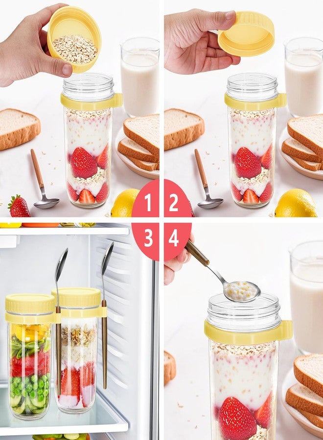 eispap 20oz - 2 Pack Overnight Oats Jars with Lids and Spoon, Overnight Oats Container with Lids, Measurement Marks, Wide Mouth Mason Jars for Salad, Cereal (Light yellow) - Image 5