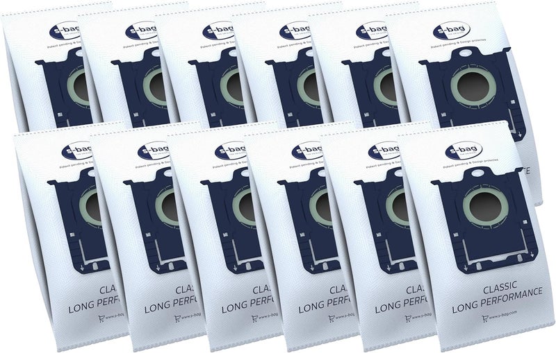 Vacuum Cleaner Bag - 12 S-bag Classic Long Performance Bags & 1 Engine Filter - Compatible with , Electrolux & Philips - Blue & White - Paper & Synthetic - VX4-8 Series Daily use improved quality