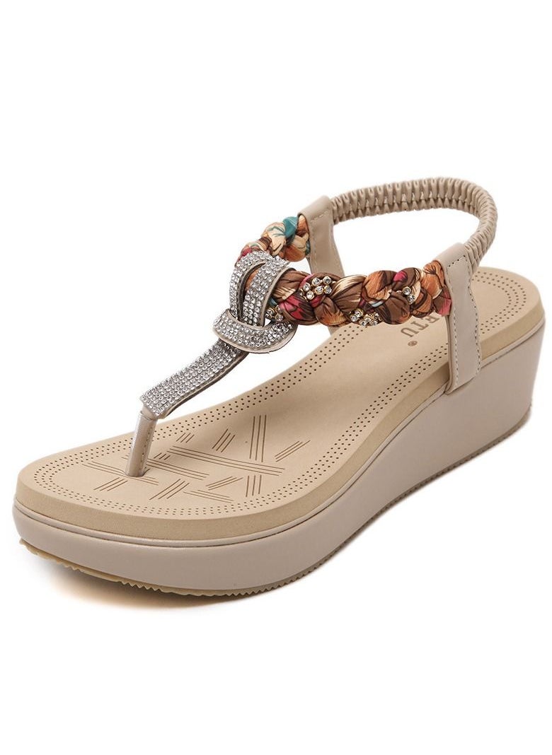 Loquat - Ethnic Wave Bohemians Rhinorrhea Sandals Wedges Brown - Image 1