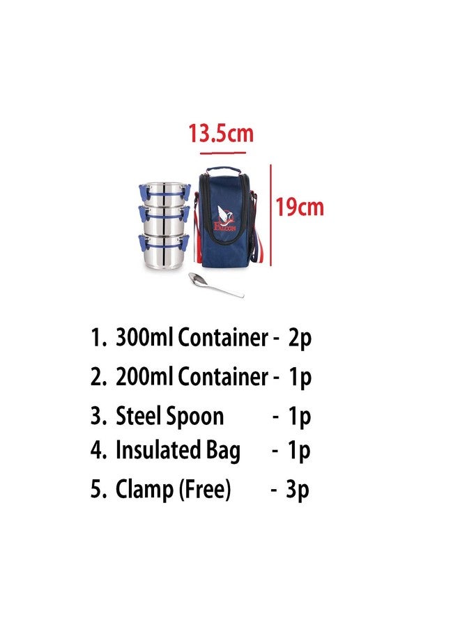 PDDFALCON Falcon Eco Nxt Stainless Steel Tiffin with Bag, Pack of 3-300ml - Image 4