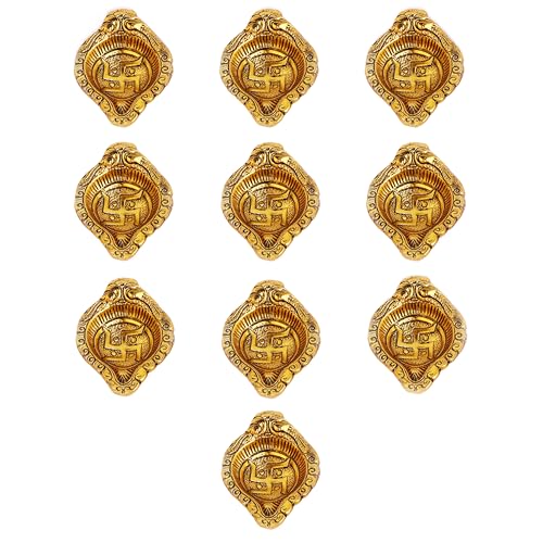 Indian-Shelf IndianShelf 10 Swastik Aarti Diya's for Puja Decorative Gold Oil Lamps Deep for Diwali Gift Item Diya for Home Office Mandir Deepak for Puja Mandir Decoration Pooja Accessory Diva for Home Decoration - Image 1