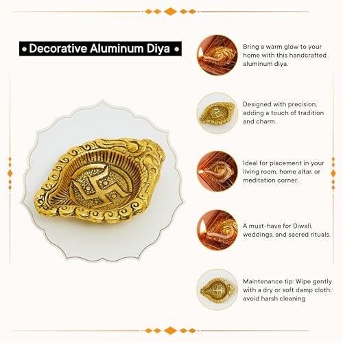 Indian-Shelf IndianShelf 10 Swastik Aarti Diya's for Puja Decorative Gold Oil Lamps Deep for Diwali Gift Item Diya for Home Office Mandir Deepak for Puja Mandir Decoration Pooja Accessory Diva for Home Decoration - Image 2