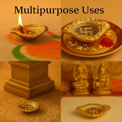 Indian-Shelf IndianShelf 10 Swastik Aarti Diya's for Puja Decorative Gold Oil Lamps Deep for Diwali Gift Item Diya for Home Office Mandir Deepak for Puja Mandir Decoration Pooja Accessory Diva for Home Decoration - Image 5