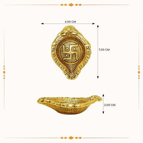 Indian-Shelf IndianShelf 10 Swastik Aarti Diya's for Puja Decorative Gold Oil Lamps Deep for Diwali Gift Item Diya for Home Office Mandir Deepak for Puja Mandir Decoration Pooja Accessory Diva for Home Decoration - Image 4