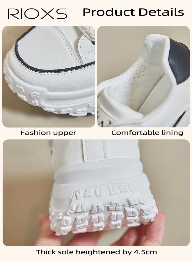 ريوكس حذاء رياضي نسائي بقاعدة سميكة، حذاء رياضي نسائي عصري بقاعدة سميكة 4.5 سم، حذاء رياضي كلاسيكي برباط، حذاء مريح للمشي، حذاء رياضي خفيف الوزن ومضاد للانزلاق للركض/الجري/التسوق/الارتداء اليومي، أبيض - Image 4