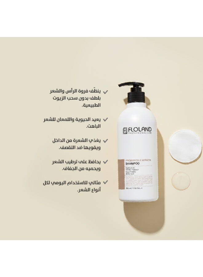 Floland Premium Silk Keratin Shampoo 530ml | Repairs Damaged Hair | Adds Brilliant Shine & Softness | Korean Haircare - Image 4