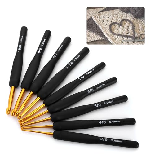KUIDAMOS Black Crochet Hooks Set, 9Pcs 2.0mm - 6.0mm Ergonomic Crochet Hooks and Crochet Supplies Knitting Hook for Crochet Accessories Knitting Crochet Supplies for Arthritic Hands Sweater Sewing - Image 1