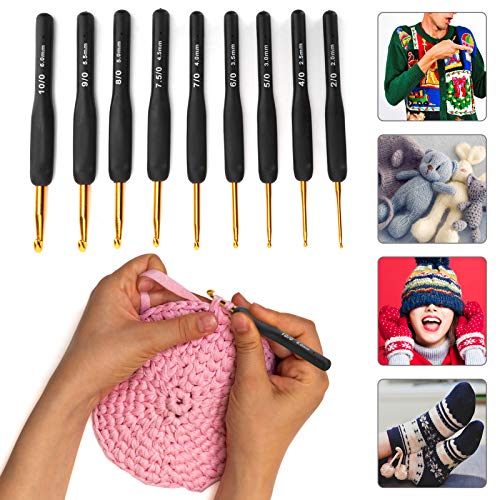 KUIDAMOS Black Crochet Hooks Set, 9Pcs 2.0mm - 6.0mm Ergonomic Crochet Hooks and Crochet Supplies Knitting Hook for Crochet Accessories Knitting Crochet Supplies for Arthritic Hands Sweater Sewing - Image 4