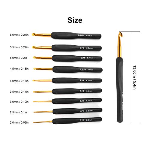 KUIDAMOS Black Crochet Hooks Set, 9Pcs 2.0mm - 6.0mm Ergonomic Crochet Hooks and Crochet Supplies Knitting Hook for Crochet Accessories Knitting Crochet Supplies for Arthritic Hands Sweater Sewing - Image 5