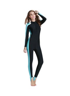 Women Long Sleeve Contrast Panel One Piece Swimwear Multicolour
