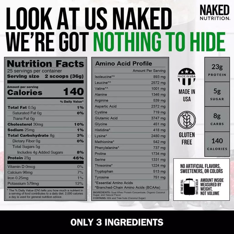 Nakd مسحوق بروتين فانيليا من نيكيد جوت - مسحوق بروتين مصل اللبن من الماعز المرعى من SmallHerd Dairies - يحتوي على 3 مكونات فقط - خالي من الكائنات المعدلة وراثيًا - خالي من الصويا - طبيعي بالكامل - 23 جرام من البروتين - 25 حصة - Image 4