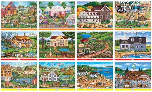 MasterPieces Jigsaw Puzzle 12Pack Bundle Set Fun for Adults and Family Folk Art Collection 4 Round 100 Piece 4 300 Piece 4 500 Pieces - Image 5