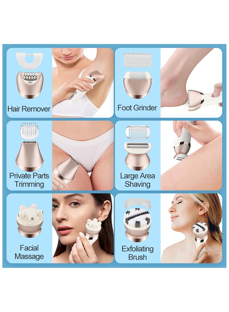 مجموعة إزالة الشعر للنساء 6 في 1 مزيل شعر الجسم بدون ألم وماكينة إزالة الشعر للوجه مزيل شعر كهربائي مقص منطقة الب قابل لإعادة الشحن بسرعتين قابلتين للتعديل ماكينة حلاقة كهربائية للنساء - Image 2
