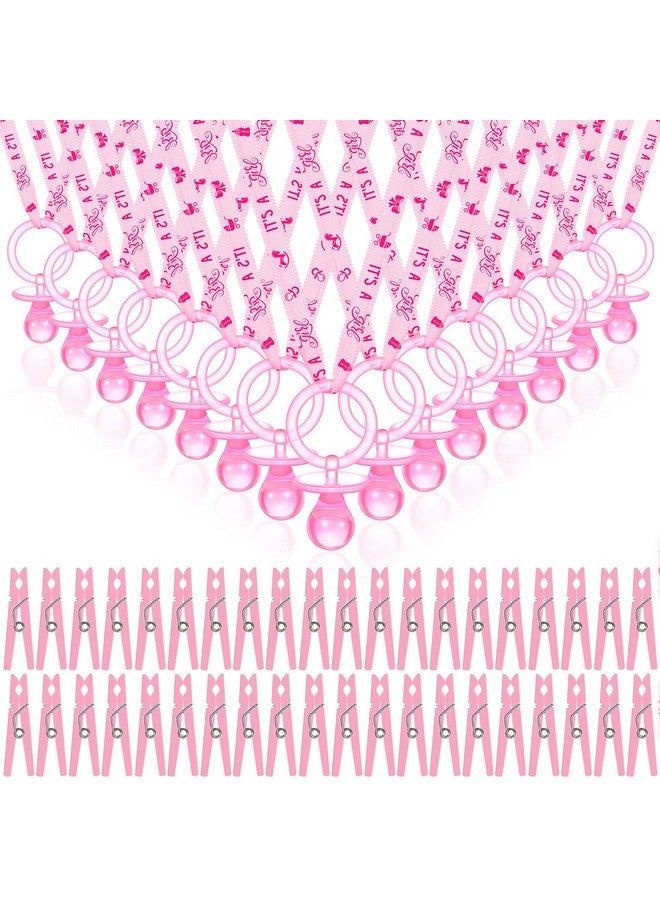 Coume 48 Acrylic Necklace Baby Pacifier Party Favors 48 Clothes Pins Plastic Clothespins Baby Shower Decorations For Party Supplies (Pink) 96 - Image 2
