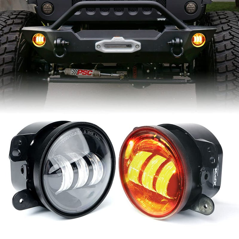 Xprite 4 Inch Amber LED Fog Light Compatible with 20072018 Jeep Wrangler JK Unlimited JKu Driving Offroad Foglights DOT Approved Front Bumper Replacements Fog Lamps Amber