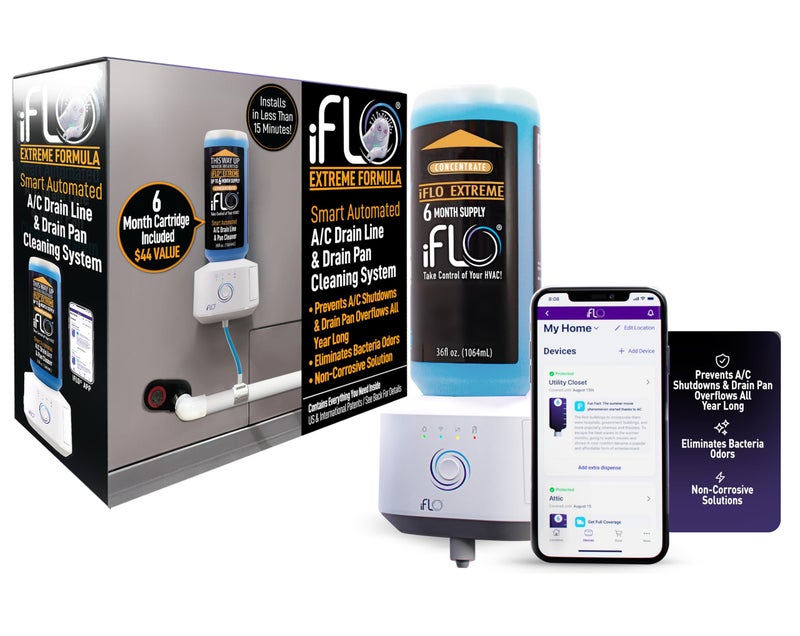 iFLO Smart AC Drain Line and Drain Pan Cleaner for HVAC System ClogFree Easy Installation AppControlled Air Conditioner Maintenance Includes 36oz Cleaner Cartridge Concentrate 6 Month Supply - Image 2