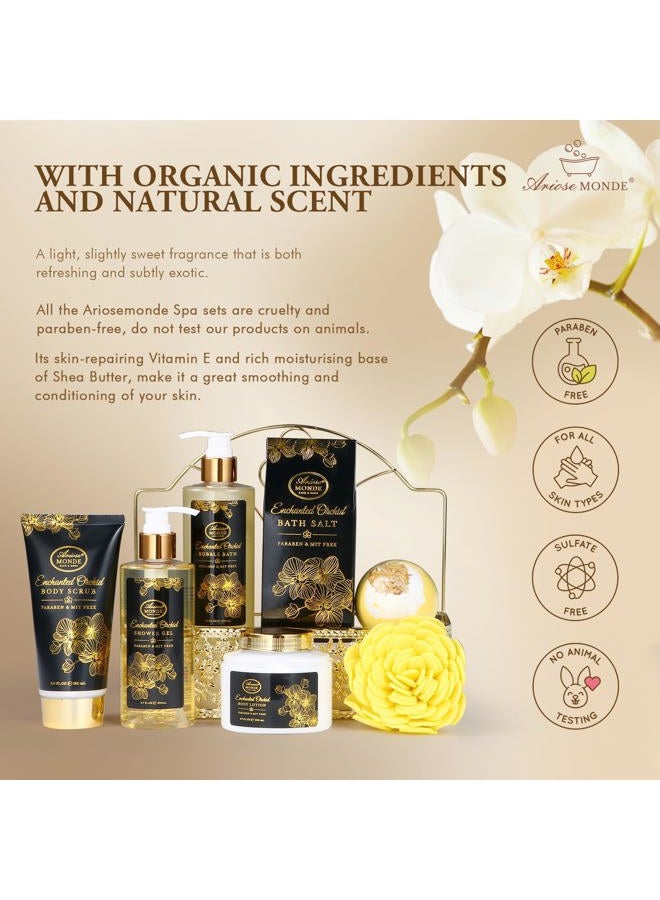 ArioseMonde هدايا السبا للنساء، مجموعة هدايا للنساء برائحة الأوركيد المسحورة، مجموعة سبا منزلية مع حمام فقاعات، لوشن للجسم، قنابل استحمام، ملح استحمام، سلال هدايا سبا للنساء، هدايا عيد ميلاد للنساء - Image 3