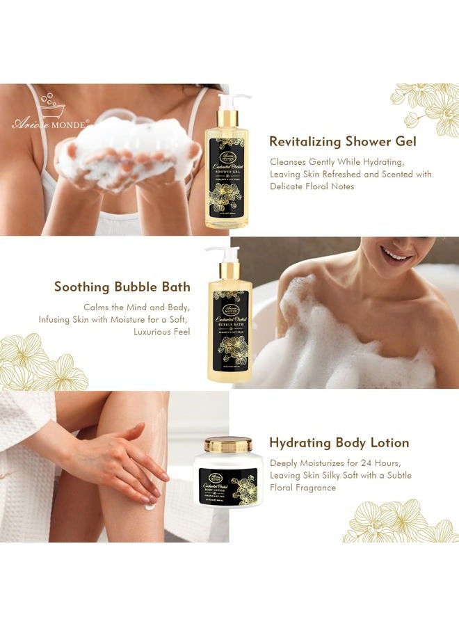 ArioseMonde هدايا السبا للنساء، مجموعة هدايا للنساء برائحة الأوركيد المسحورة، مجموعة سبا منزلية مع حمام فقاعات، لوشن للجسم، قنابل استحمام، ملح استحمام، سلال هدايا سبا للنساء، هدايا عيد ميلاد للنساء - Image 4