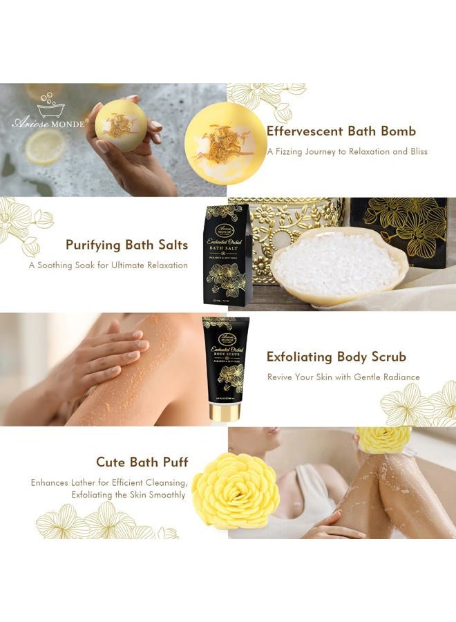 ArioseMonde هدايا السبا للنساء، مجموعة هدايا للنساء برائحة الأوركيد المسحورة، مجموعة سبا منزلية مع حمام فقاعات، لوشن للجسم، قنابل استحمام، ملح استحمام، سلال هدايا سبا للنساء، هدايا عيد ميلاد للنساء - Image 5