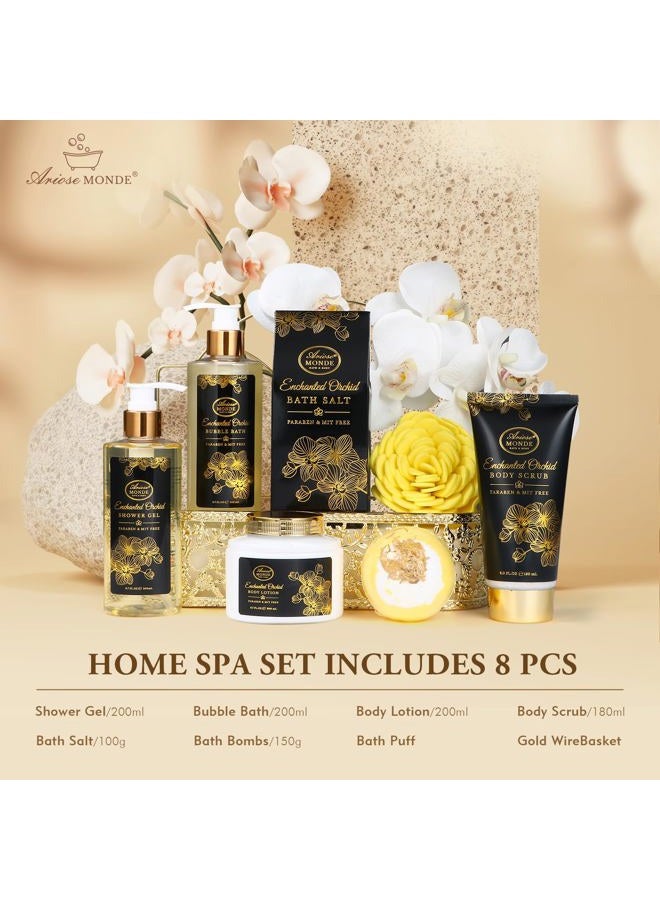 ArioseMonde هدايا السبا للنساء، مجموعة هدايا للنساء برائحة الأوركيد المسحورة، مجموعة سبا منزلية مع حمام فقاعات، لوشن للجسم، قنابل استحمام، ملح استحمام، سلال هدايا سبا للنساء، هدايا عيد ميلاد للنساء - Image 2