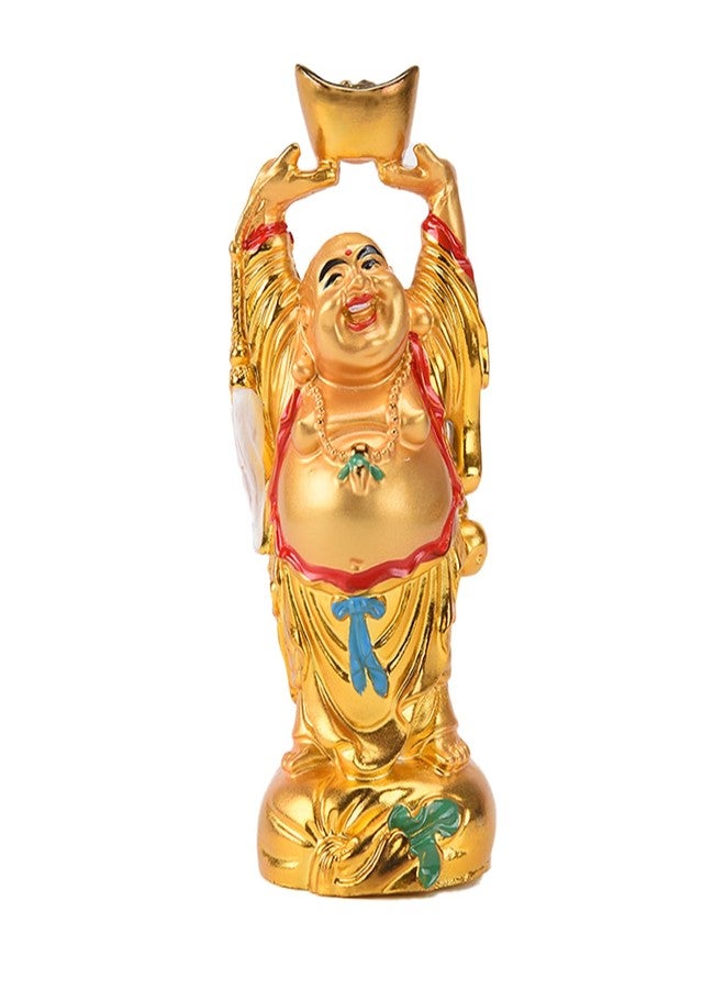 BRABUD Resin Feng Shui Golden Laughing Buddha Holding Ingot Statue Wealth Luck Home Office Decor Collectible Gift 4.7'' TQZDBS014 - Image 1