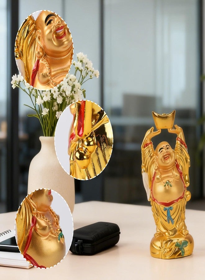 BRABUD Resin Feng Shui Golden Laughing Buddha Holding Ingot Statue Wealth Luck Home Office Decor Collectible Gift 4.7'' TQZDBS014 - Image 3
