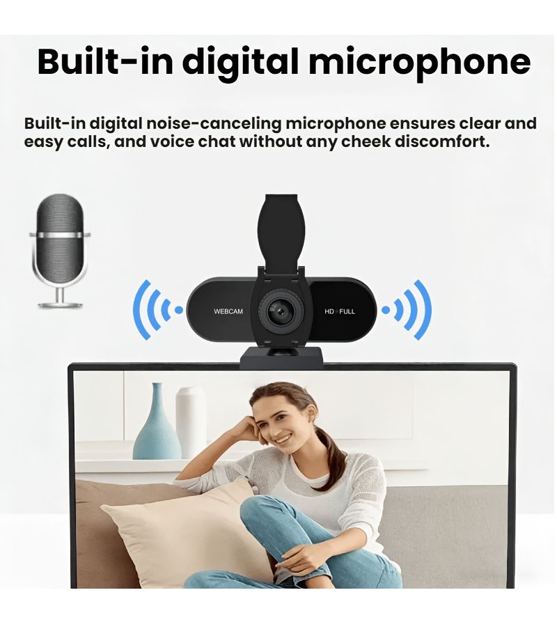 كاميرا ويب USB سوداء بدقة 1080P مخصصة لأجهزة الكمبيوتر مع ميكروفون لتقليل الضوضاء وتركيز يدوي وتدوير 360 درجة للعمل عن بُعد، مؤتمرات الفيديو، والبث المباشر. - Image 2