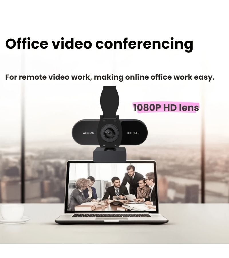 كاميرا ويب USB سوداء بدقة 1080P مخصصة لأجهزة الكمبيوتر مع ميكروفون لتقليل الضوضاء وتركيز يدوي وتدوير 360 درجة للعمل عن بُعد، مؤتمرات الفيديو، والبث المباشر. - Image 3
