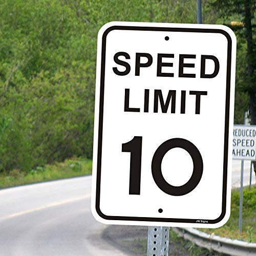 JW Signs 2-Pack Speed Limit 10 MPH Sign Slow Down Traffic Sign 12"x18" Rust Free 40Mil UV Printed Outdoor Metal Reflective Easy to Mount No Fading Outdoor Use for Neighbour Driveway Yard or School - Image 4