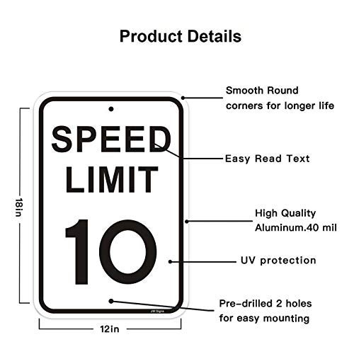 JW Signs 2-Pack Speed Limit 10 MPH Sign Slow Down Traffic Sign 12"x18" Rust Free 40Mil UV Printed Outdoor Metal Reflective Easy to Mount No Fading Outdoor Use for Neighbour Driveway Yard or School - Image 2