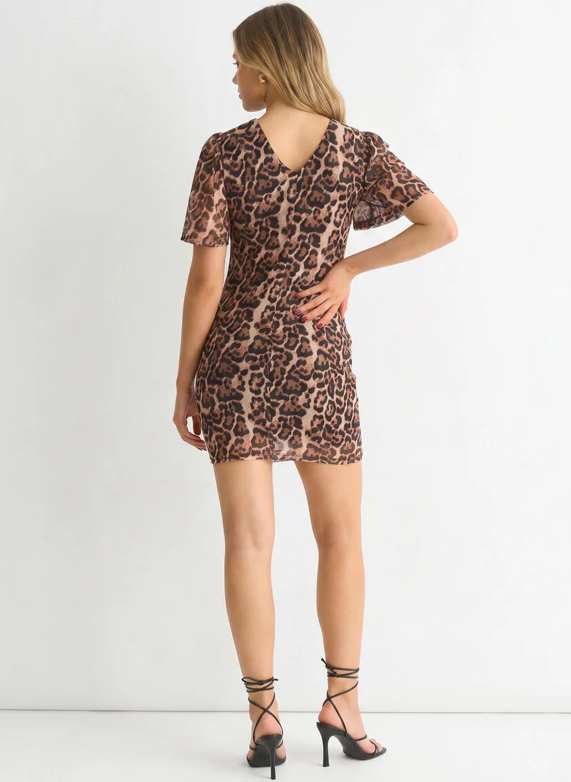 Gini London Brown Animal Mesh Stretch Mini Dress