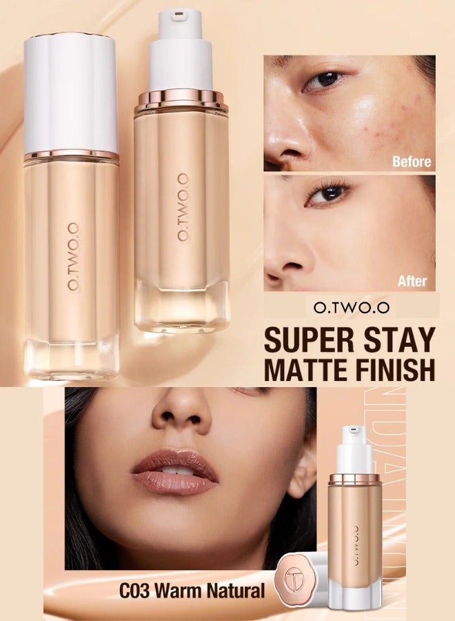 O.TWO.O Matt Finish Medium Coverage Liquid Foundation 30ml Long Lasting Oil Control Lightweight Natural Matte Makeup Foundation Smooth Blendable Texture for Oily Skin Combination Skin Sensitive Skin Conceals Imperfections Evens Skin Tone Hydrating Formula Non Cakey - Image 5