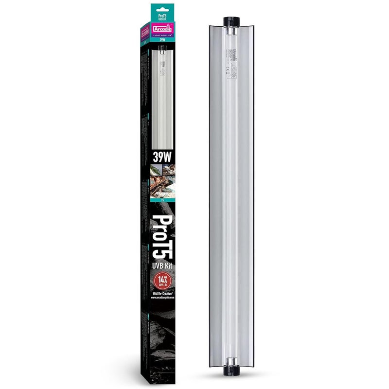 Arcadia T5 UVB Reptile Light Fixture Kit 34" Long 39 Watts 14% UVB Dragon â€“ Complete UVB Light for Reptiles, Turtles, Snake, Bearded Dragon Lamp, Long Lasting Easy to Use Professional Lighting - Image 1