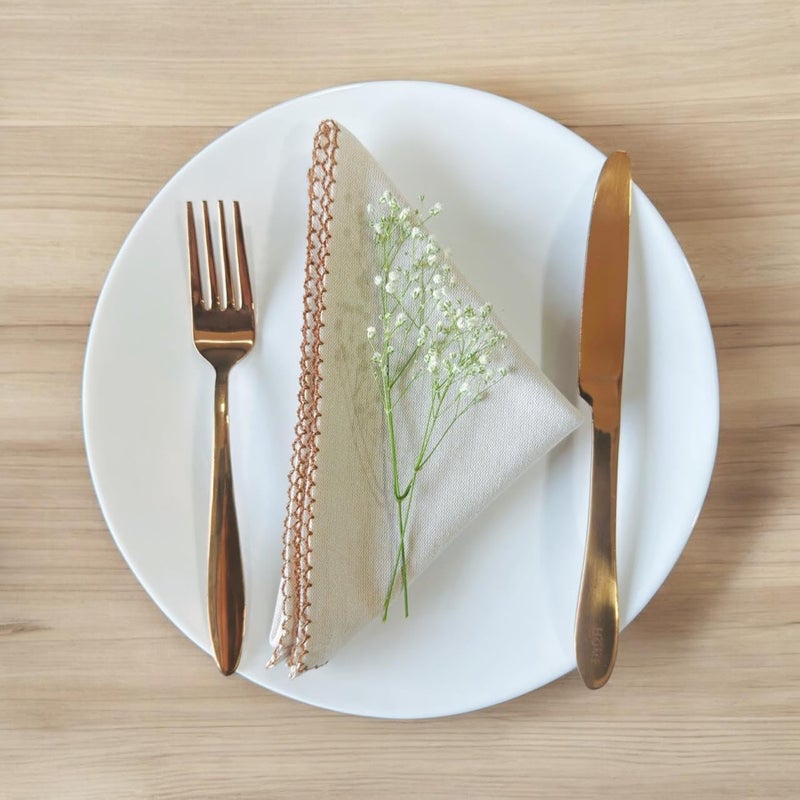 Rustique Linens 100% Cotton Cloth Napkins – Set of 6 Large 46x46 cm | Recycled & Eco-Friendly | Soft, Absorbent Dinner Napkins for Dining Table & Kitchen | Embroidered Edge Trim | Biscuit Brown - Image 5