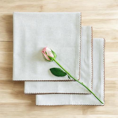 Rustique Linens 100% Cotton Cloth Napkins – Set of 6 Large 46x46 cm | Recycled & Eco-Friendly | Soft, Absorbent Dinner Napkins for Dining Table & Kitchen | Embroidered Edge Trim | Biscuit Brown - Image 2
