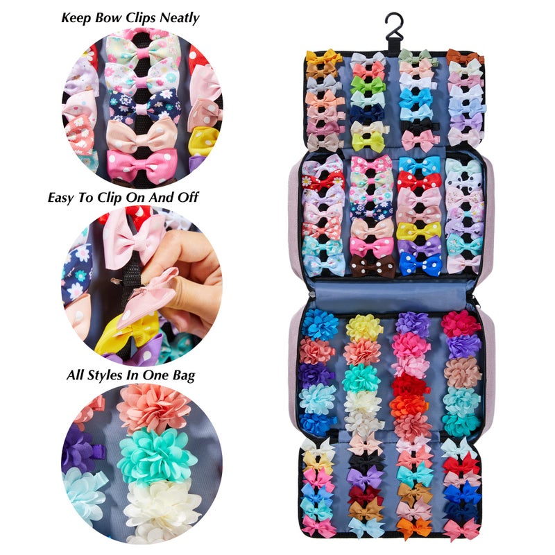 HUHYNN Hair Accessories Organizer for Girls, Hair Accessories Storage Bag, Hair Bow Storage Organaizer for Girls with Multi-Compartments, Baby Hair Accessories Organizer for Travel (Pink) - Image 5
