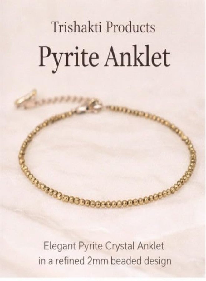 Trishakti Products Genuine Pyrite Crystal Anklet, 2mm Beaded Design, Gold Metallic Luster, Handcrafted Raw Stone Jewelry - Image 4