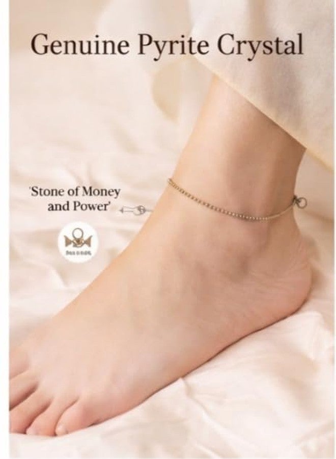 Trishakti Products Genuine Pyrite Crystal Anklet, 2mm Beaded Design, Gold Metallic Luster, Handcrafted Raw Stone Jewelry - Image 2