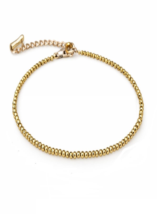 Trishakti Products Genuine Pyrite Crystal Anklet, 2mm Beaded Design, Gold Metallic Luster, Handcrafted Raw Stone Jewelry - Image 1