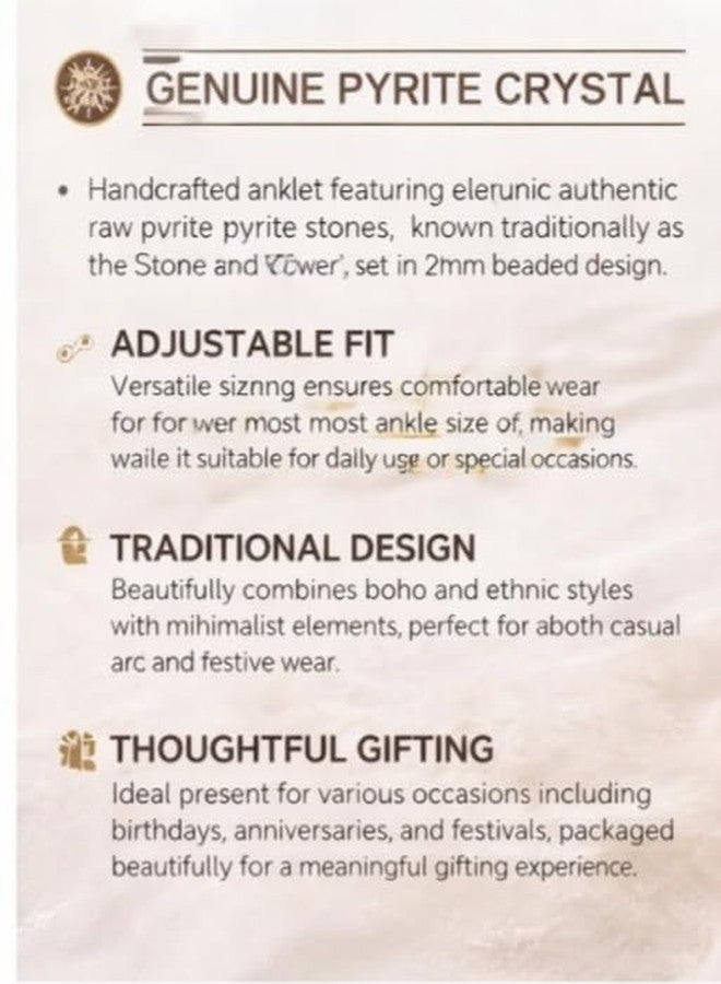 Trishakti Products Genuine Pyrite Crystal Anklet, 2mm Beaded Design, Gold Metallic Luster, Handcrafted Raw Stone Jewelry - Image 3