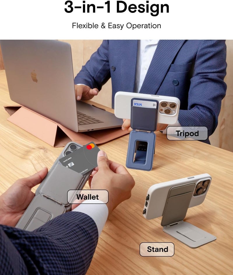 Exrp MagSafe Tripod Stand Wallet, Adjustable Angle Magnetic Phone Card Holder, NFC-Supported, Pocket-Size Selfie Stick, Leather Travel Essential - Image 2