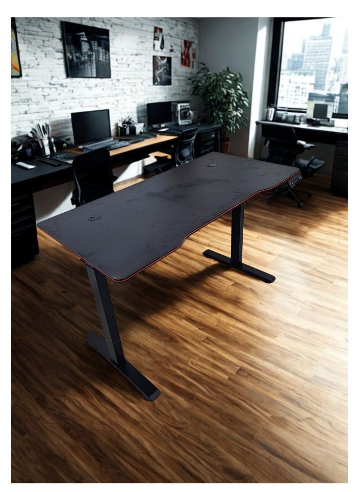Electric Hydraulic Height Adjustable Office Desk from 72 to 121 cm – Smart Black Desk for Computer, Study, or Work – Surface Size 120x60 cm, Height Adjustable Standing Desk, Multi-Purpose Engineering Desk
